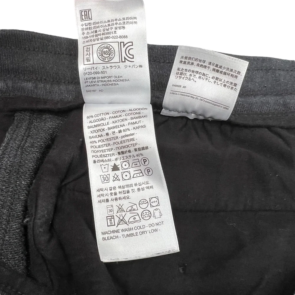 LEVIS BLACK DRAWSTRING ELASTIC WAIST SWEAT SHORTS - BLANK BLACK TAB